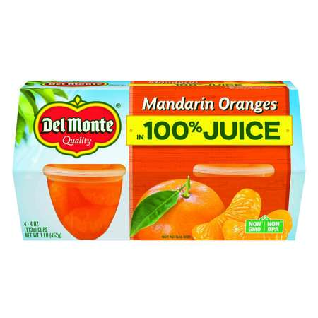 Mandarin Oranges In 100% Juice Delmonte 4 oz. Plastic Cups, PK24 -  DEL MONTE, 2002254
